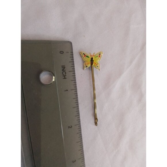 Vintage Yellow Butterfly Hair Pin Barrette Clip - Picture 2 of 3